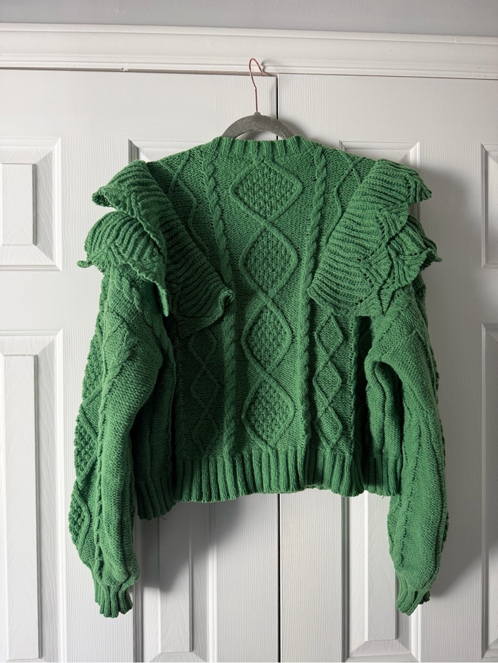POL Ruffle Cable Knit Sweater - Chartreuse, Flutter, Boho, Whimsigoth, Romantic - Picture 5 of 8